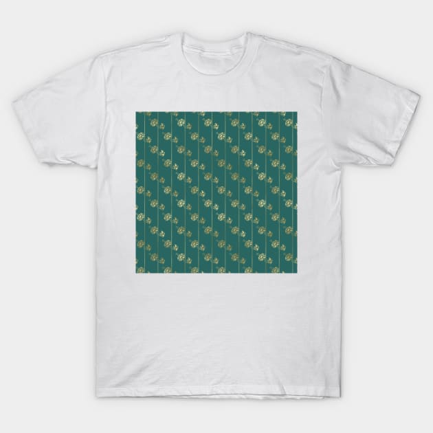 Teal and Gold Vintage Art Deco Floral Pattern T-Shirt by podartist